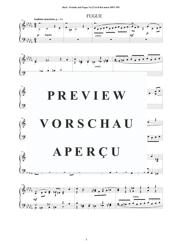 Product gallery: Page 6 of 11 Prelude and Fugue No. 22 in B flat minor BWV 891, , Solo Piano