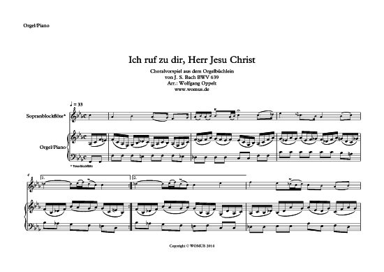 Product picture to: Ich ruf zu dir Herr Jesu Christ Johann Sebastian Bach (arr.WO)