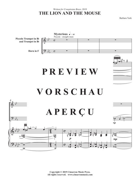 Product gallery: Page 3 of 21 The Lion and the Mouse , , (Trio for trumpet in Bb/piccolo trumpet, horn in F + piano)