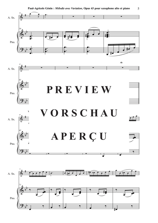 Product gallery: Page 6 of 12 Mélodie avec Variation, Opus 63 , , (alto saxophone + piano)