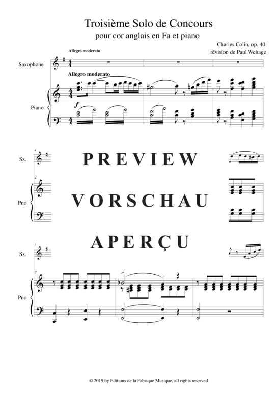 Produktgalerie: Seite 3 von 19 Solo de Concours no. 3, opus 40 , , (Englischhorn in F + Klavier)