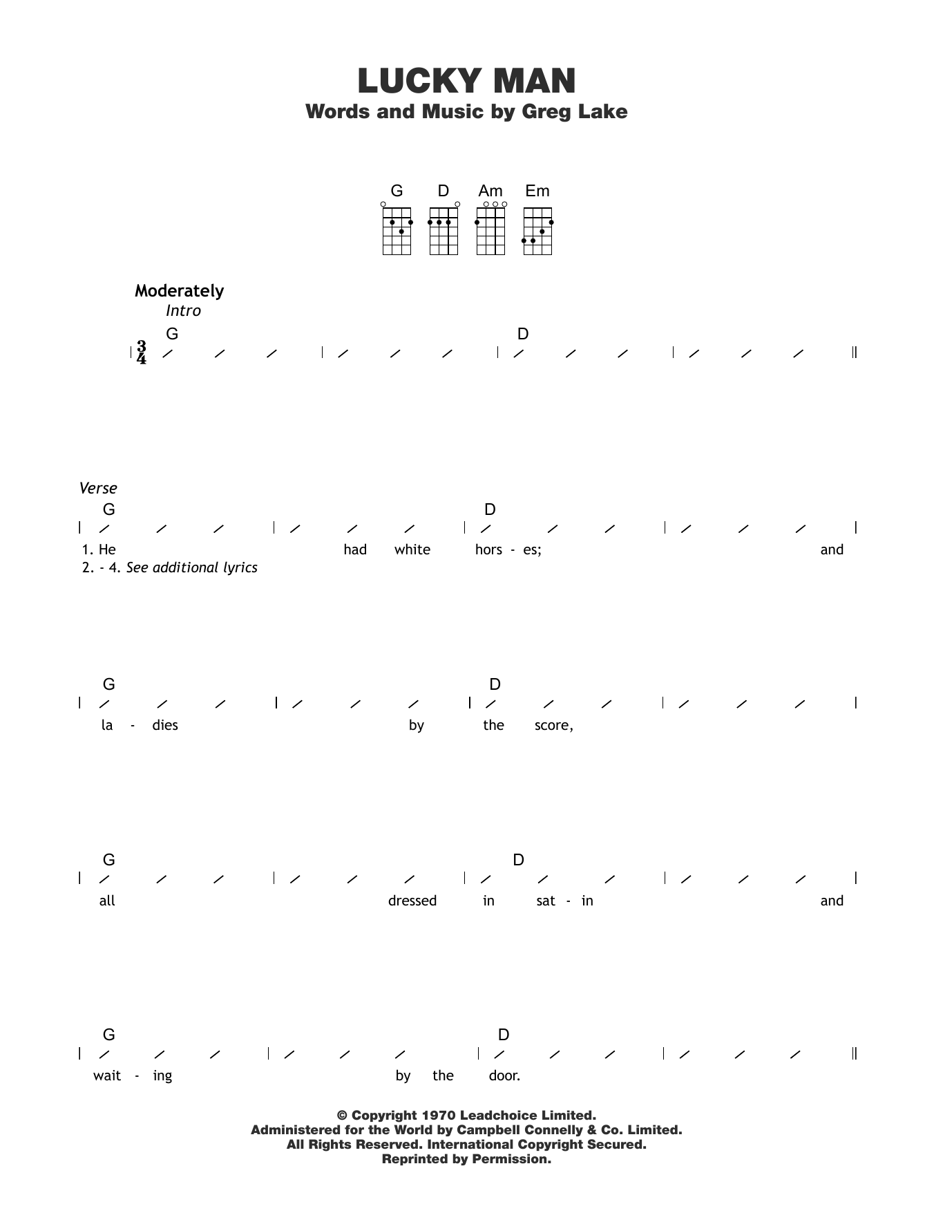 Produktgalerie: Seite 1 von 1 Lucky Man, Emerson Lake & Palmer, Ukulele