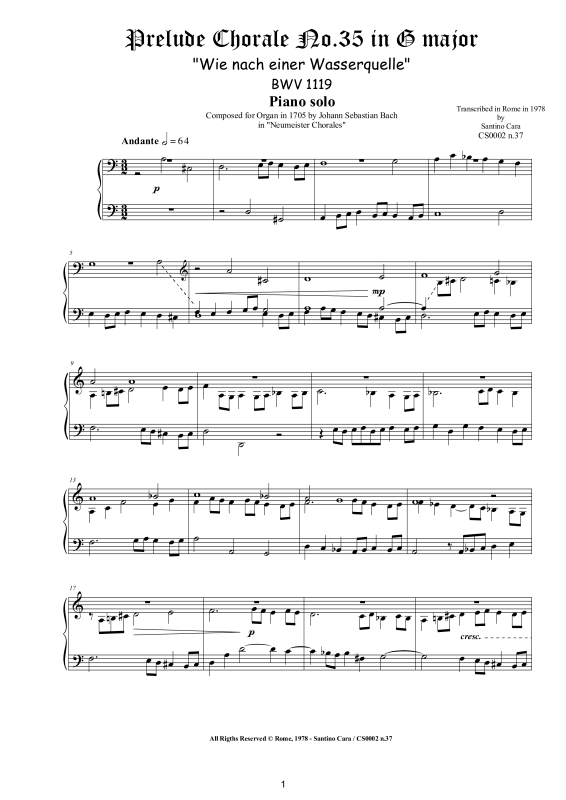 Produktbild zu: Choral No.35 in G-Dur (Wie nach einer Wasserquelle) BWV 1119Johann Sebastian Bach