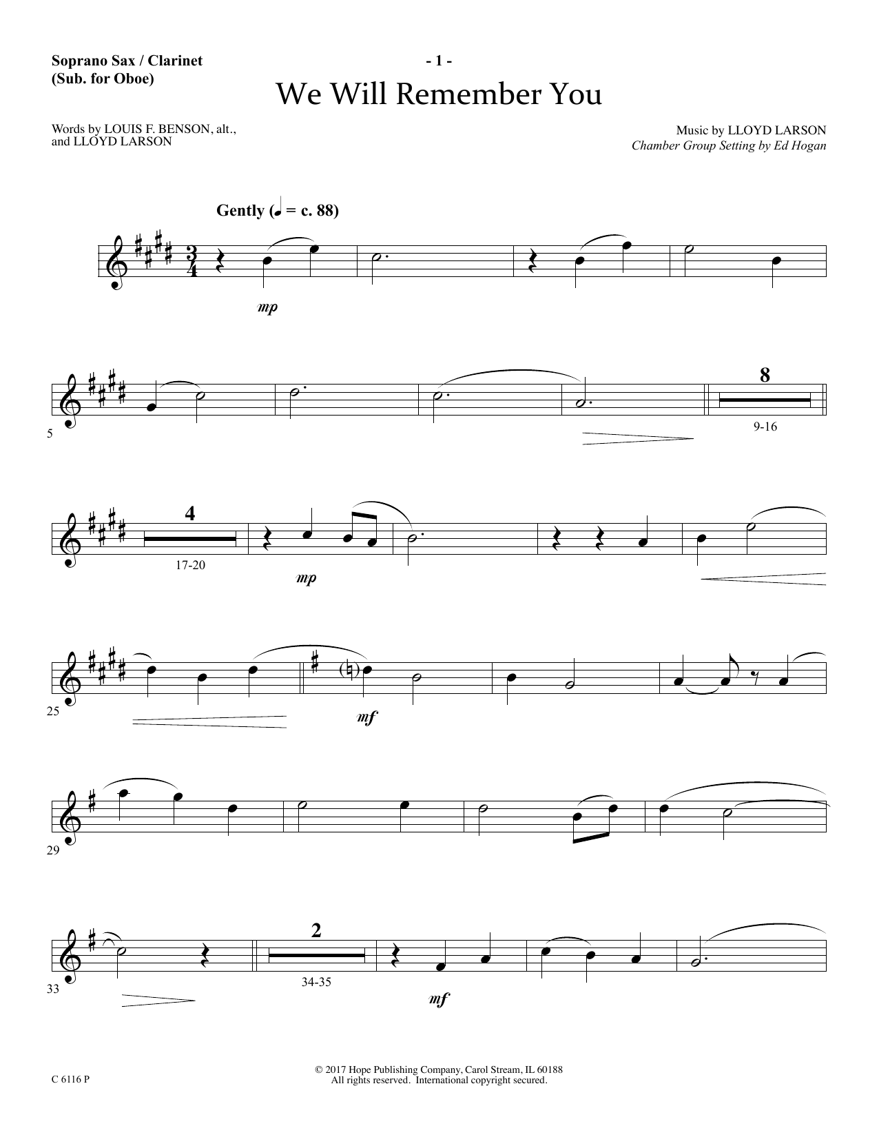 Product picture to: We Will Remember You - Soprano Sax/Clarinet(sub oboe)
