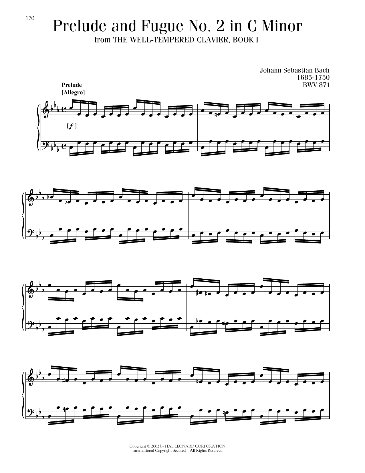 Produktgalerie: Seite 1 von 1 Prelude And Fugue In C Minor, BWV 847, Johann Sebastian Bach, Klavier