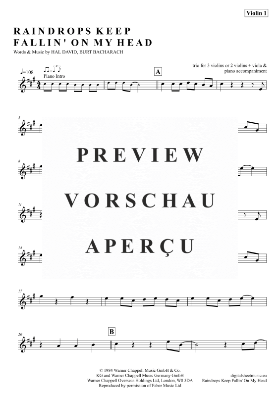 gallery: Raindrops Keep Falling On My Head, Thomas, B. J., (Violinen Trio + Klavier)