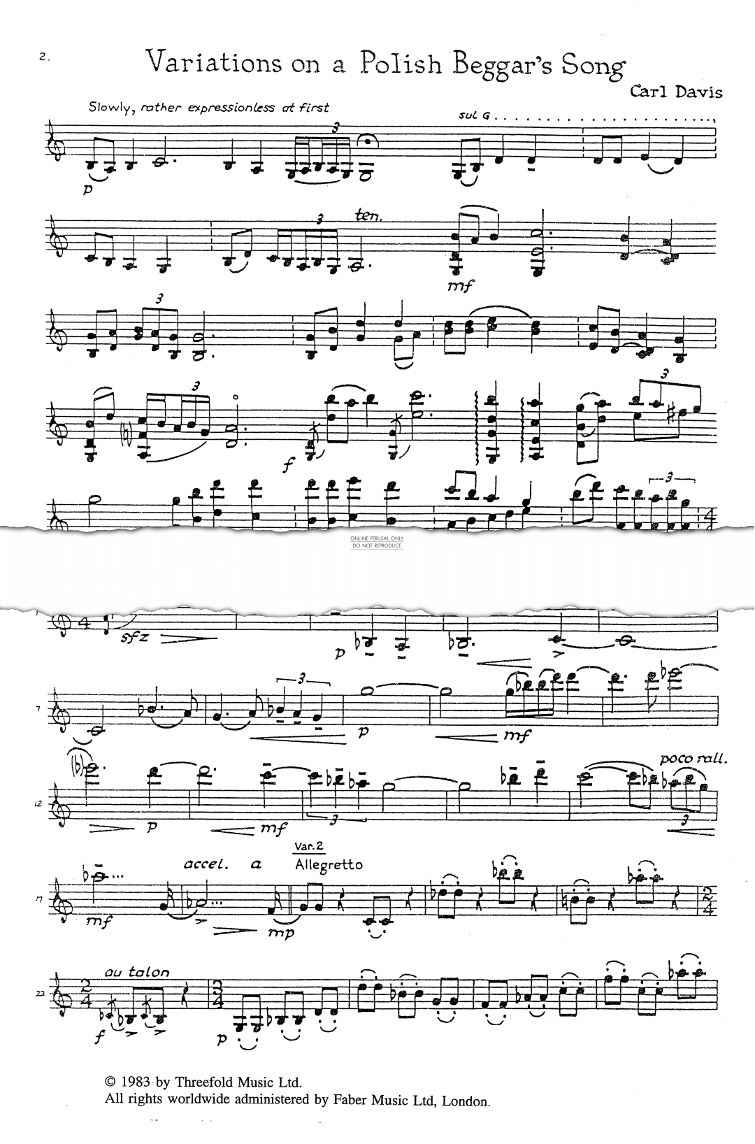 Product gallery: Page 1 of 1 Variations on a Polish Beggar's Song, Carl Davis
