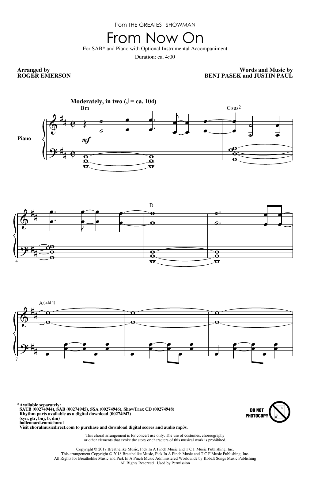 Product picture to: From Now On (from The Greatest Showman) (arr. Roger Emerson)