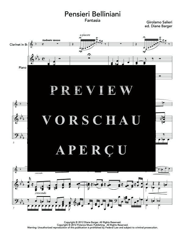 Product gallery: Page 5 of 11 Pensieri Belliniani - Fantasia, , (clarinet in Bb and piano)