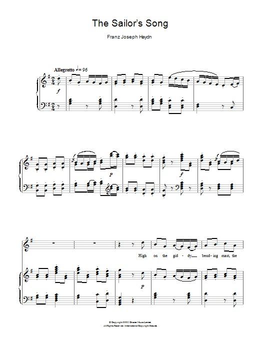 Product picture to: The Sailor's Song (From 12 Canzonettas)