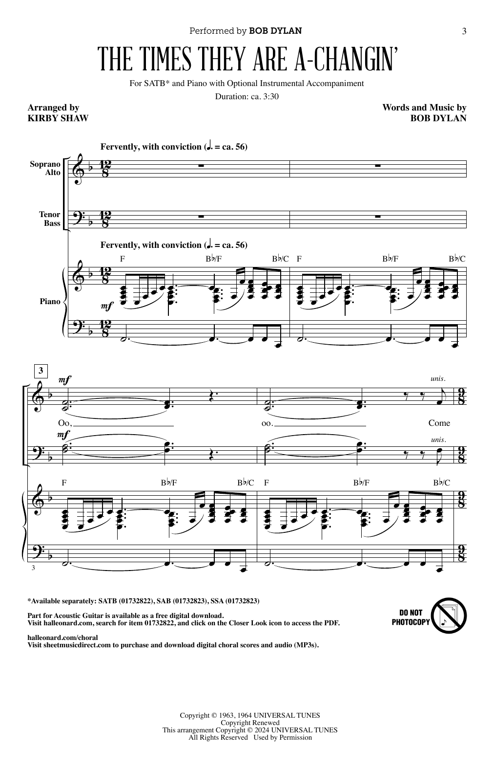 Produktbild zu: The Times They Are A-Changin' (arr. Kirby Shaw)