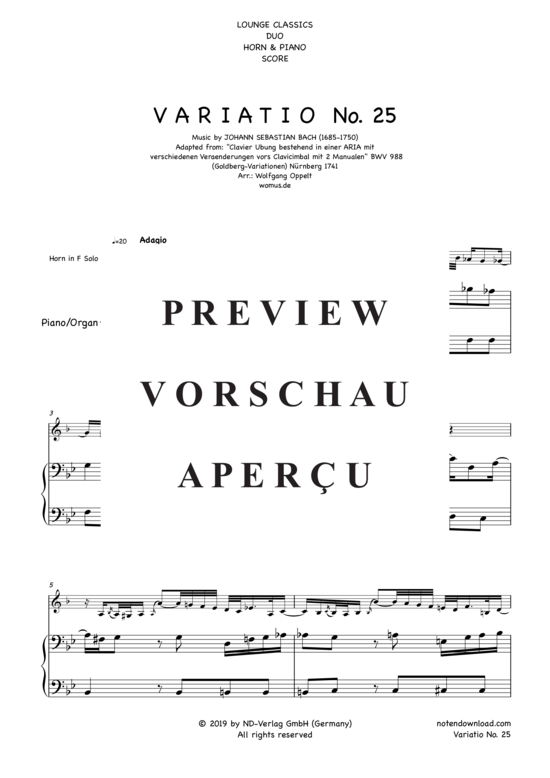 Produktgalerie: Seite 2 von 9 Variatio Nr. 25 (Goldberg-Variationen) , ,  (Horn in F + Klavier/Orgel)