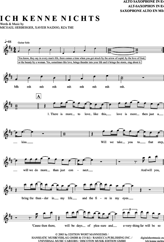 Product gallery: Page 1 of 5 Ich Kenne Nichts (Das So Schön Ist Wie Du) , Naidoo, Xavier, alto saxophone