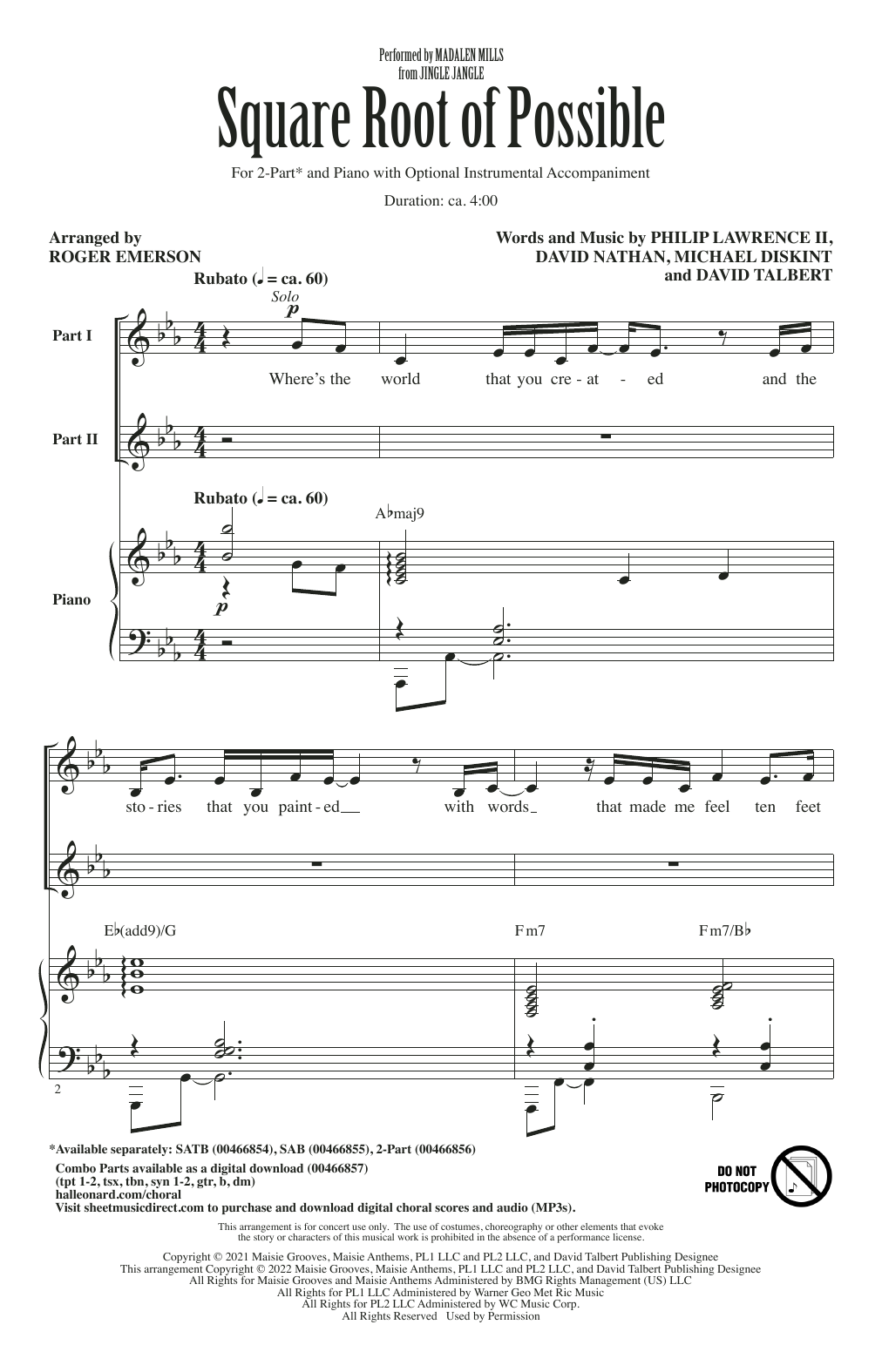 Produktbild zu: Square Root Of Possible (from Jingle Jangle) (arr. Roger Emerson)