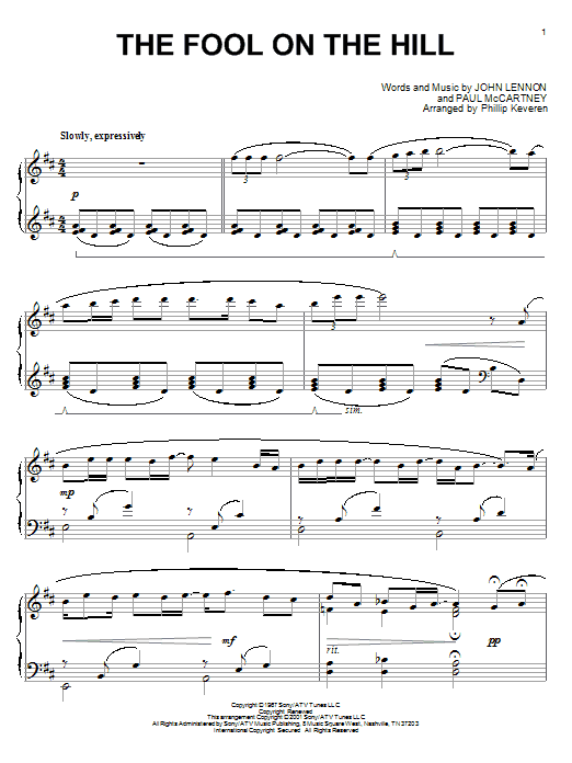 Product picture to: The Fool On The Hill (arr. Phillip Keveren)