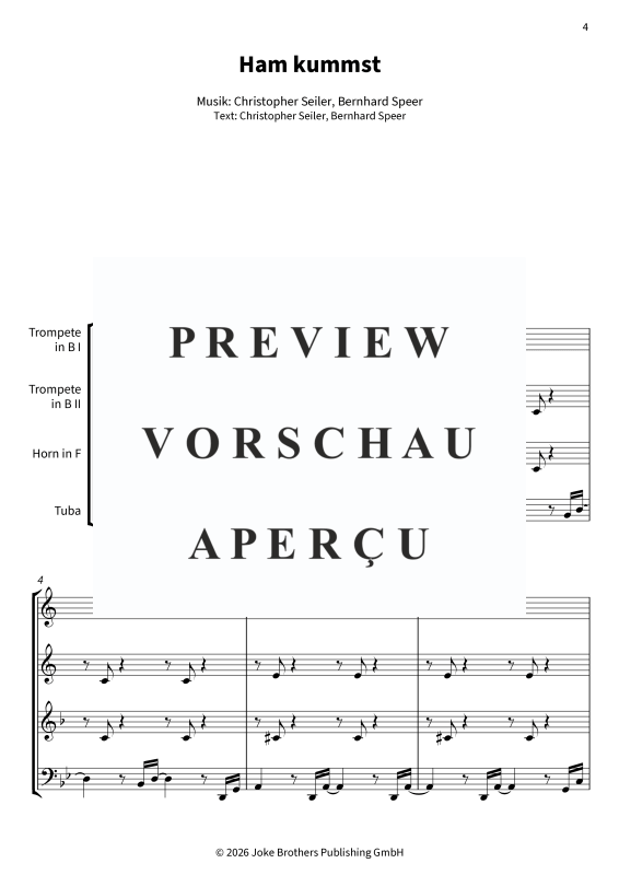 Produktgalerie: Seite 6 von 11 Ham kummst - Vierstimmige Blechbläser-Bearbeitung, Speer, Seiler und, Blechbläser Quartett
