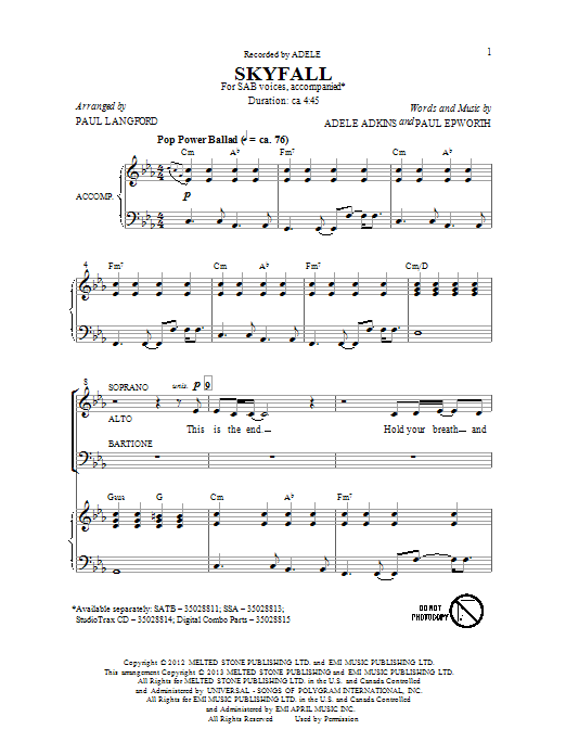 Product gallery: Page 1 of 1 Skyfall (arr. Paul Langford), Adele