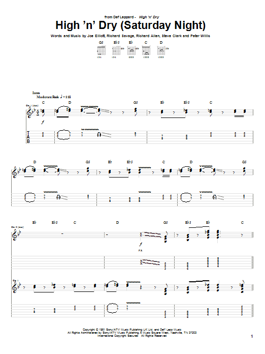 Produktgalerie: Seite 1 von 1 High 'N' Dry (Saturday Night), Def Leppard, Gitarre