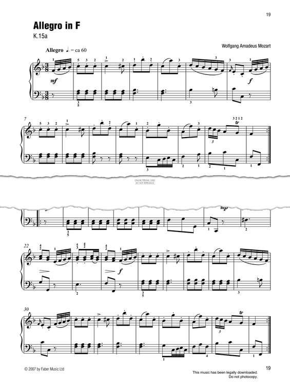 Produktgalerie: Seite 1 von 1 Allegro In F (K.15a) (Best of Grade 3 Piano), Wolfgang Amadeus Mozart, Klavier