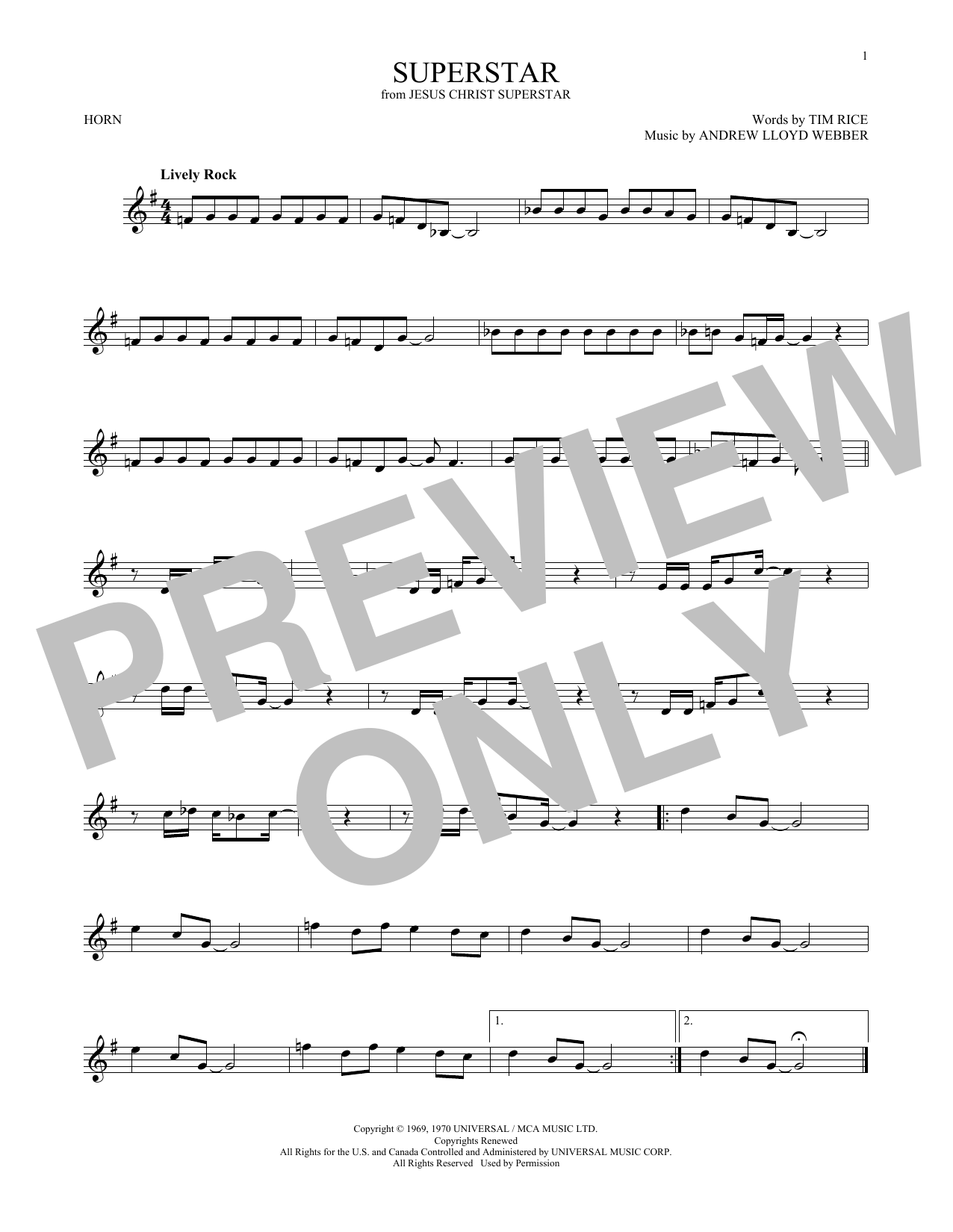 Produktgalerie: Seite 1 von 1 Superstar (from Jesus Christ Superstar), Andrew Lloyd Webber, Horn