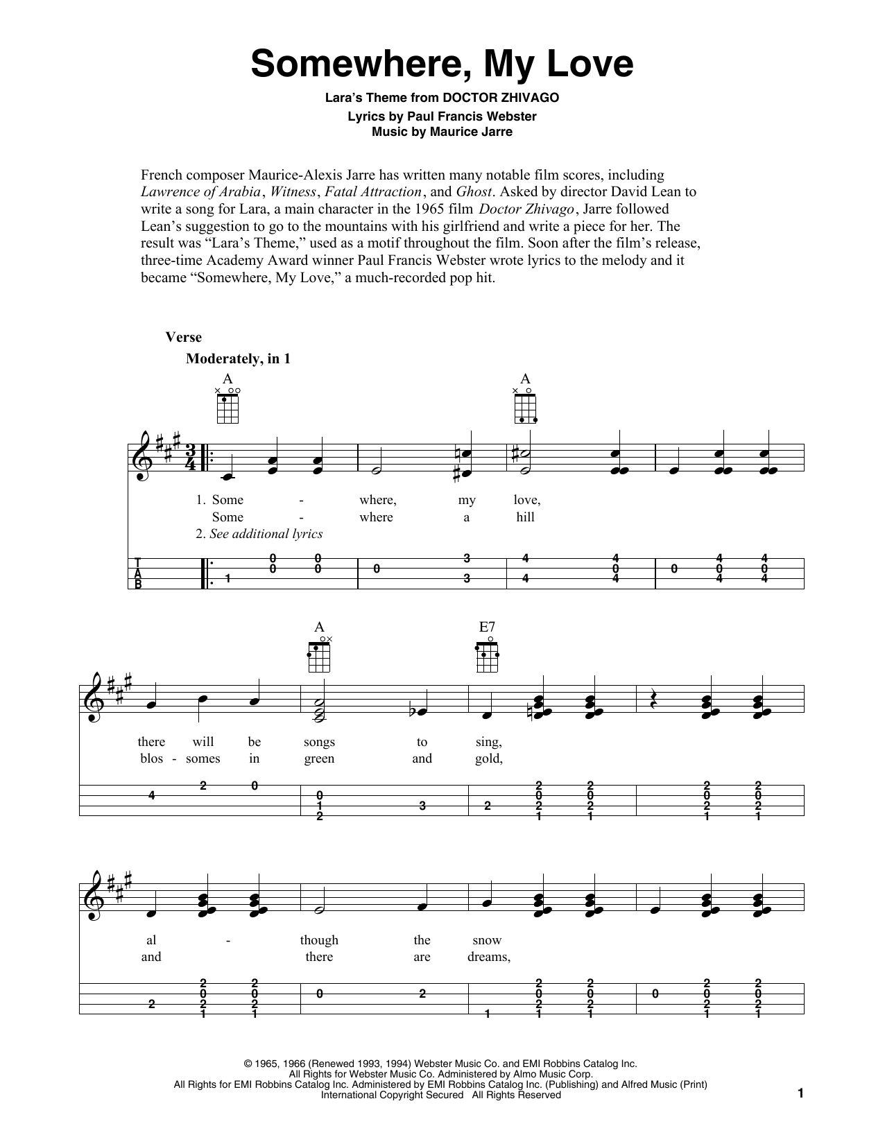 Product gallery: Page 1 of 1 Somewhere, My Love (Lara's Theme) (from Doctor Zhivago), Maurice Jarre