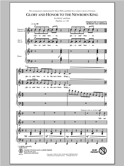 Product gallery: Page 1 of 1 Glory and Honor To The Newborn King, Robert DeCormier