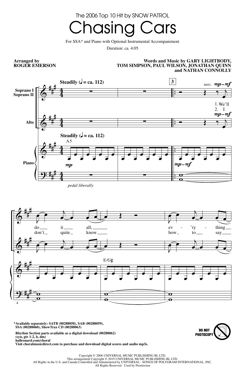 Product gallery: Page 1 of 1 Chasing Cars (arr. Roger Emerson), Snow Patrol