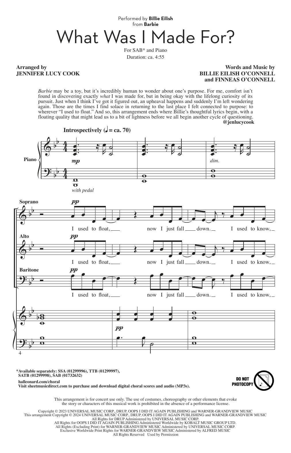 Produktbild zu: What Was I Made For? (from Barbie) (arr. Jennifer Lucy Cook)