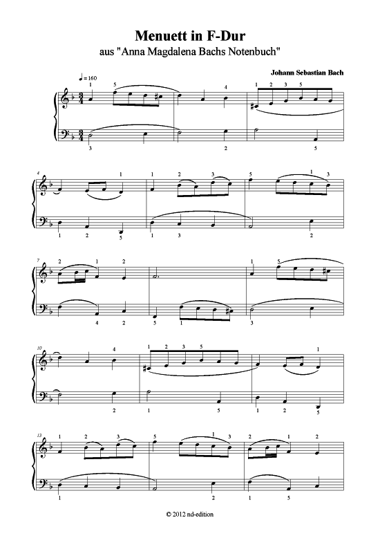 Produktbild zu: Menuett in F-Dur J. S. Bach (bearb. aus: Anna Magdalena Bachs Notenbuch)