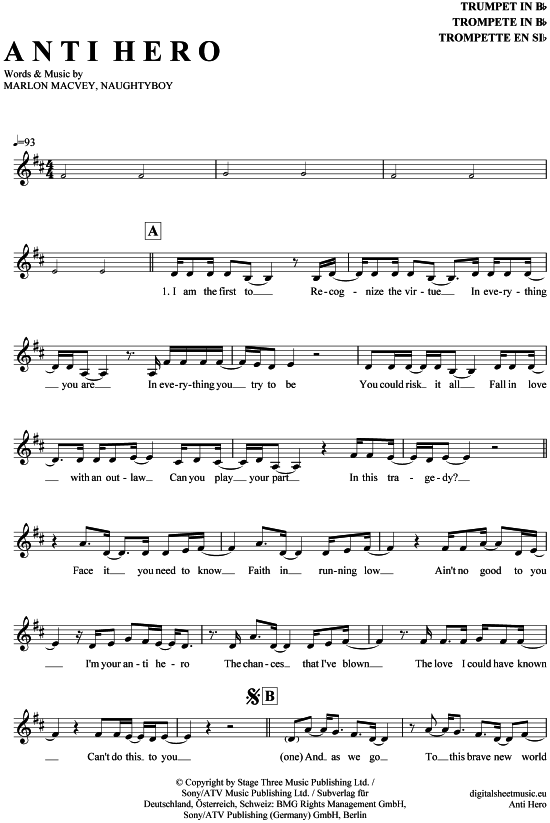 Produktgalerie: Seite 1 von 4 Anti Hero (Brave New World) , Roudette, Marlon, Trompete in B
