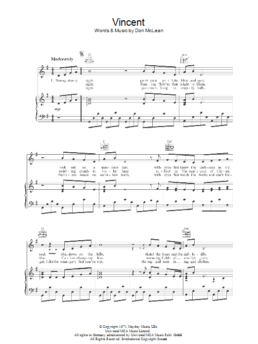 Produktgalerie: Seite 1 von 1 Vincent (Starry Starry Night), Don McLean, Gesang, Gitarre, Klavier