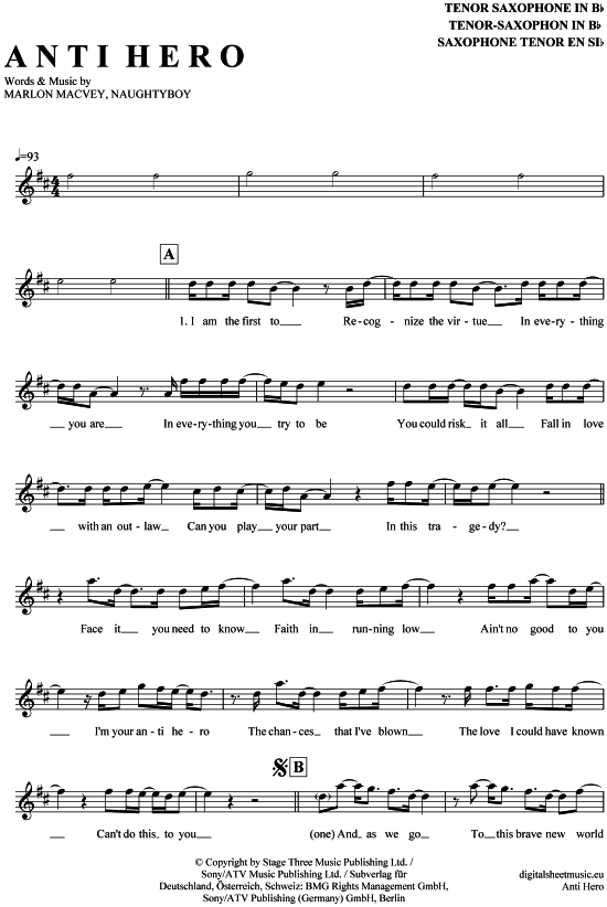 Product gallery: Page 1 of 4 Anti Hero (Brave New World) , Roudette, Marlon, Tenor Saxophone