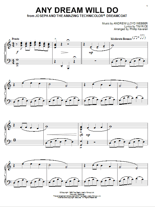 Product gallery: Page 1 of 1 Any Dream Will Do (from Joseph and the Amazing Technicolor Dreamcoat) (arr. Phillip Keveren), Andrew Lloyd Webber
