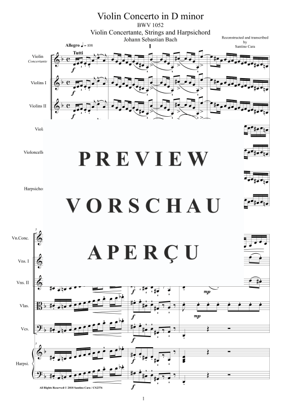 Product gallery: Page 2 of 11 Violin Concerto in D minor BWV 1052, , Mixed Ensemble: Violin, Strings and Harpsichord Bc