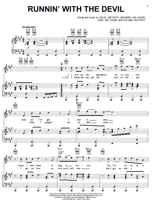 Produktgalerie: Seite 1 von 1 Runnin' With The Devil, Van Halen, Gesang, Gitarre, Klavier