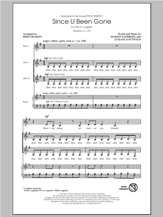 Produktgalerie: Seite 1 von 1 Since U Been Gone (as performed in Pitch Perfect) (arr. Deke Sharon), Kelly Clarkson, Chor