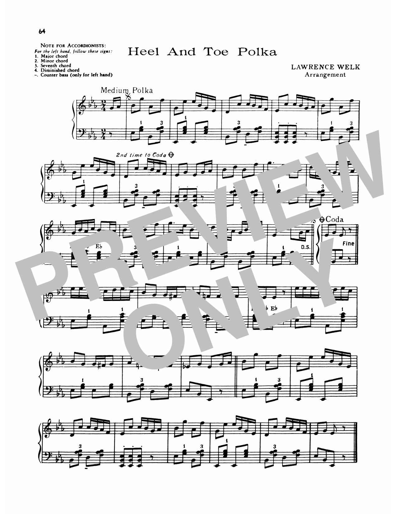 Produktgalerie: Seite 1 von 1 Heel And Toe Polka, Lawrence Welk, Klavier