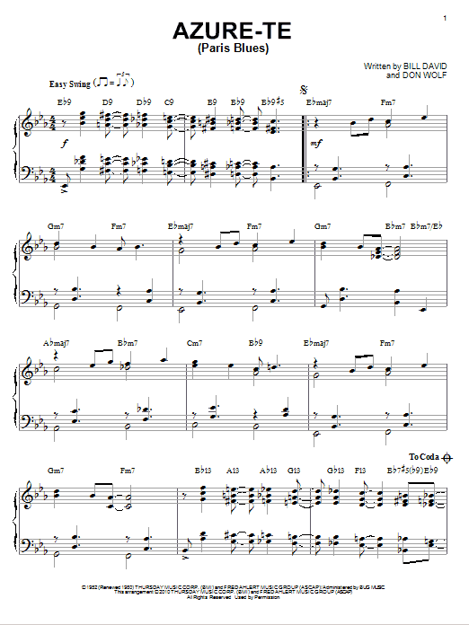 Product gallery: Page 1 of 1 Azure-Te (Paris Blues) (arr. Brent Edstrom), George Shearing