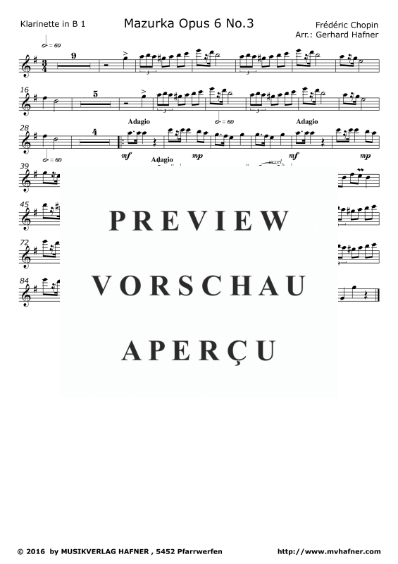 Product gallery: Page 7 of 11 Mazurka Opus 6 No.3, , (Clarinet Quintet)