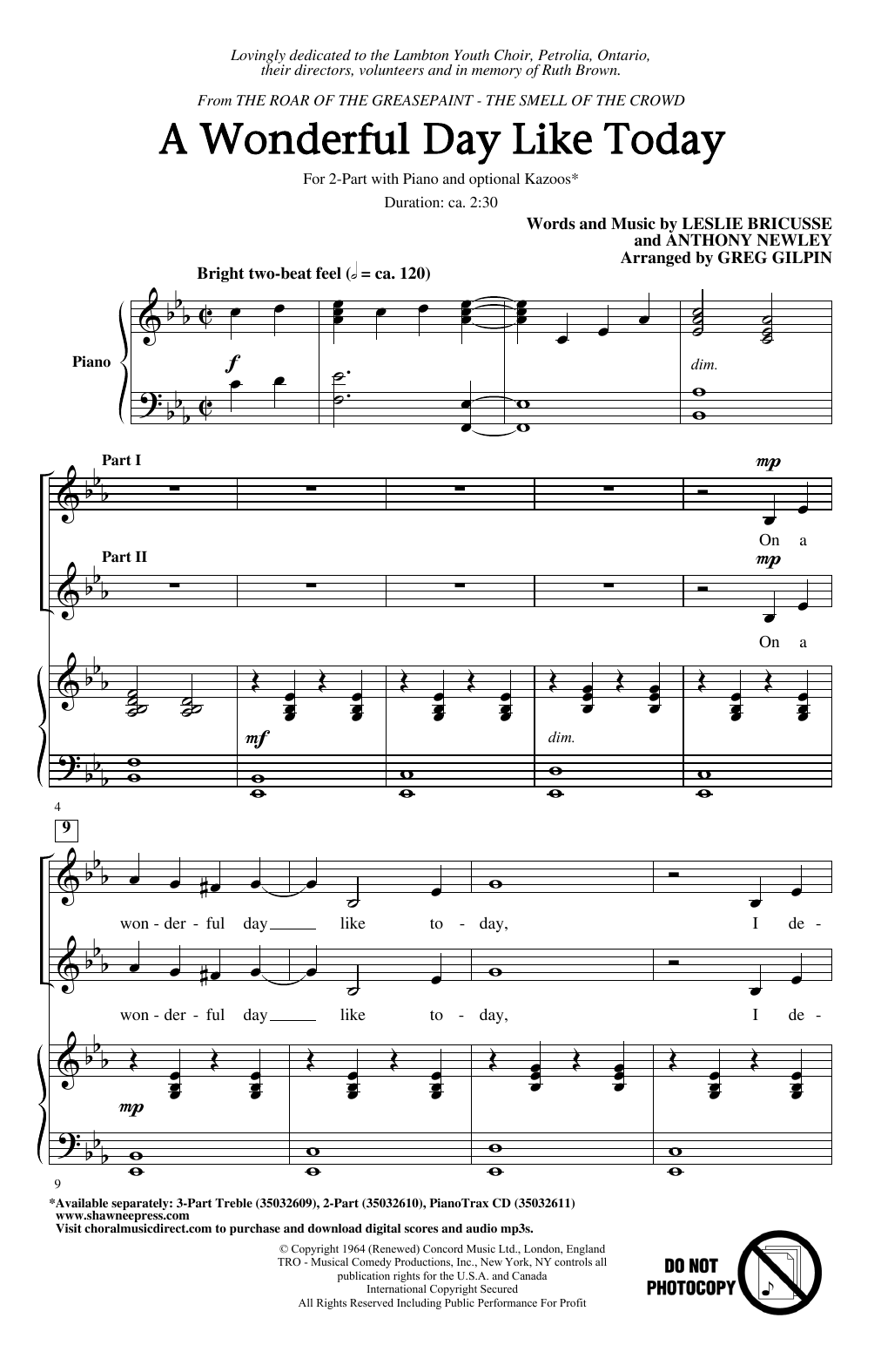 Product picture to: A Wonderful Day Like Today (arr. Greg Gilpin)