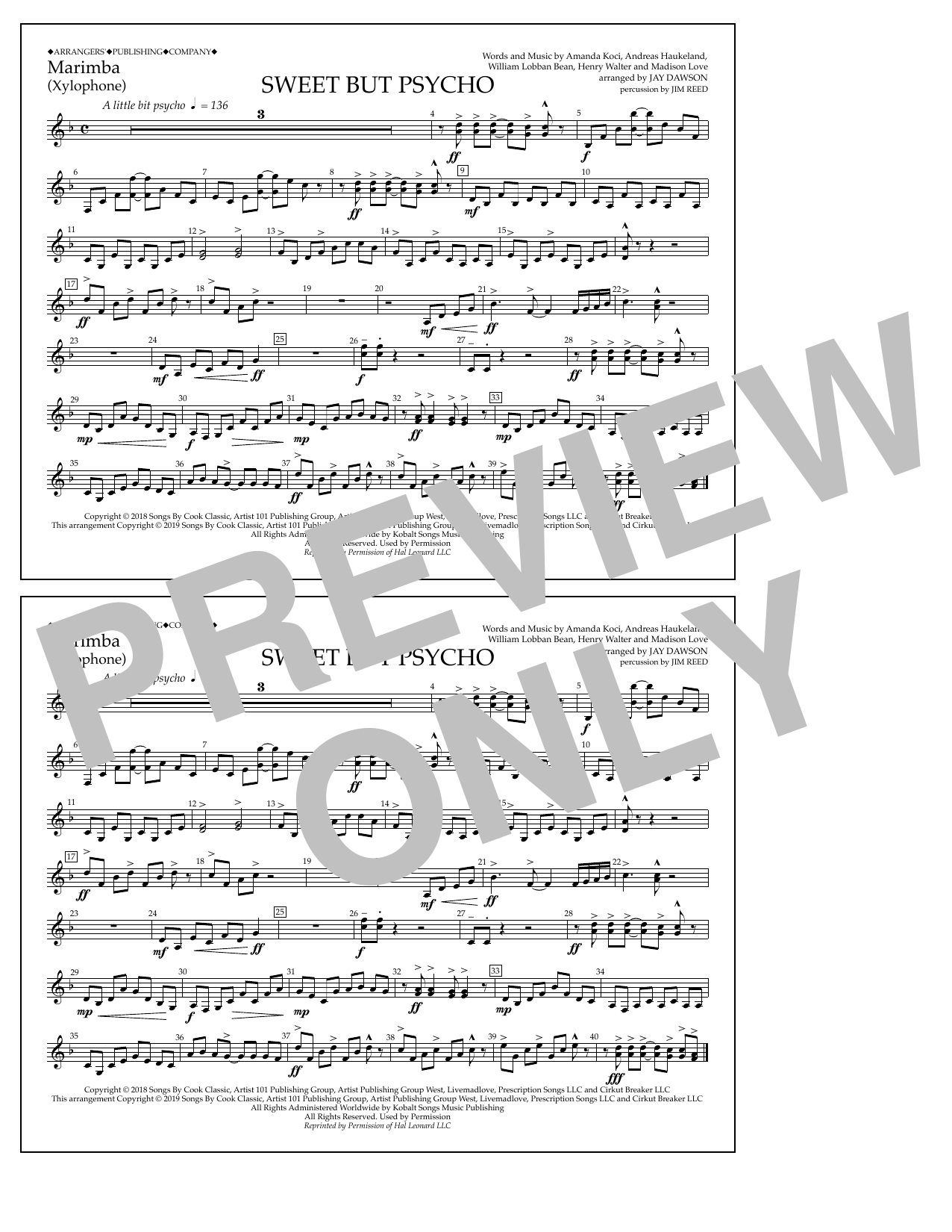 Produktbild zu: Sweet But Psycho (arr. Jay Dawson) - Marimba