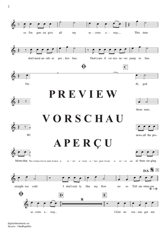Produktgalerie: Seite 3 von 4 Secrets , OneRepublic, (Oboe / Fagott)