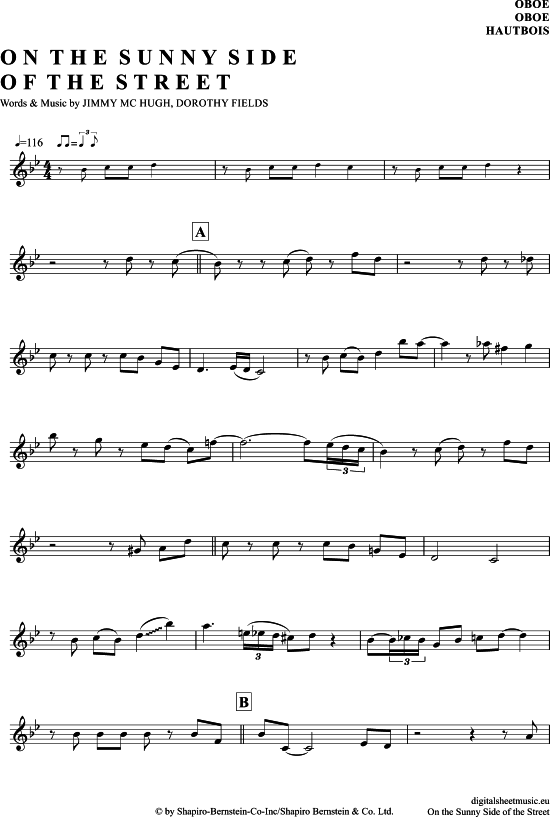 Produktgalerie: Seite 1 von 4 On The Sunny Side Of The Street , McHugh, Jim, (Oboe)