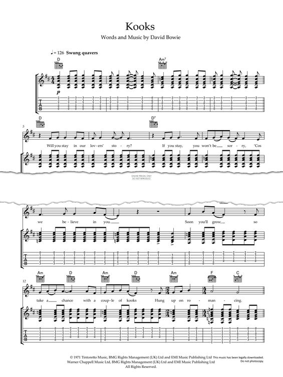 Produktgalerie: Seite 1 von 1 Kooks, David Bowie, Gesang, Gitarre