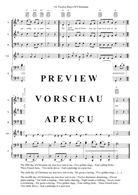 Produktgalerie: Seite 3 von 3 Twelve Days Of Christmas , , (Gemischter Chor SAB, Gitarre + Klavier)