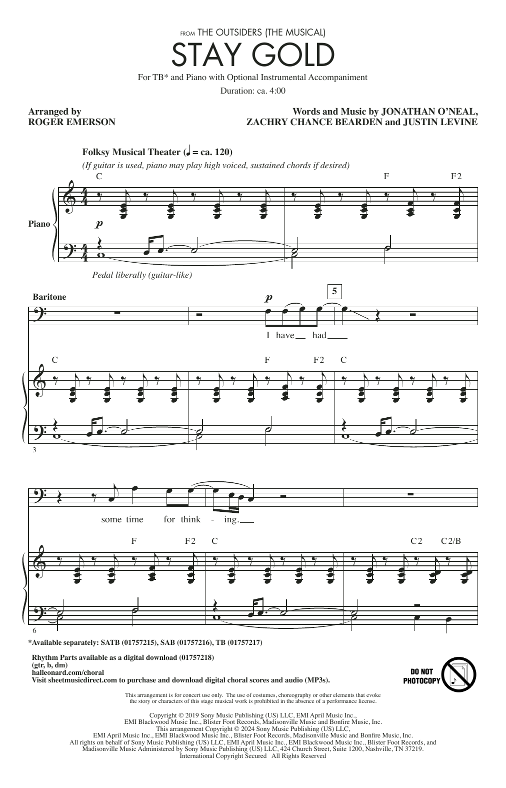 Product picture to: Stay Gold (from The Outsiders) (arr. Roger Emerson)