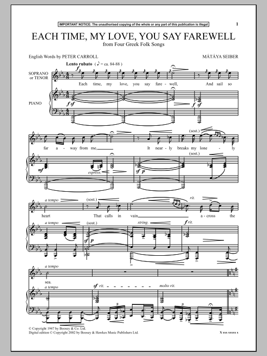 Produktbild zu: Each Time, My Love, You Say Farewell (from Four Greek Folk Songs)