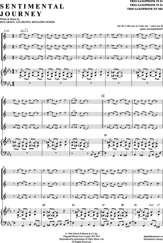 Product picture to: Sentimental Journey (Saxophon Trio AAA(T) Julie London