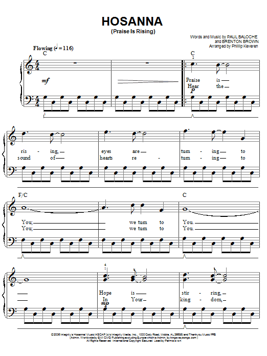 Produktgalerie: Seite 1 von 1 Hosanna (Praise Is Rising) (arr. Phillip Keveren), Paul Baloche, Klavier
