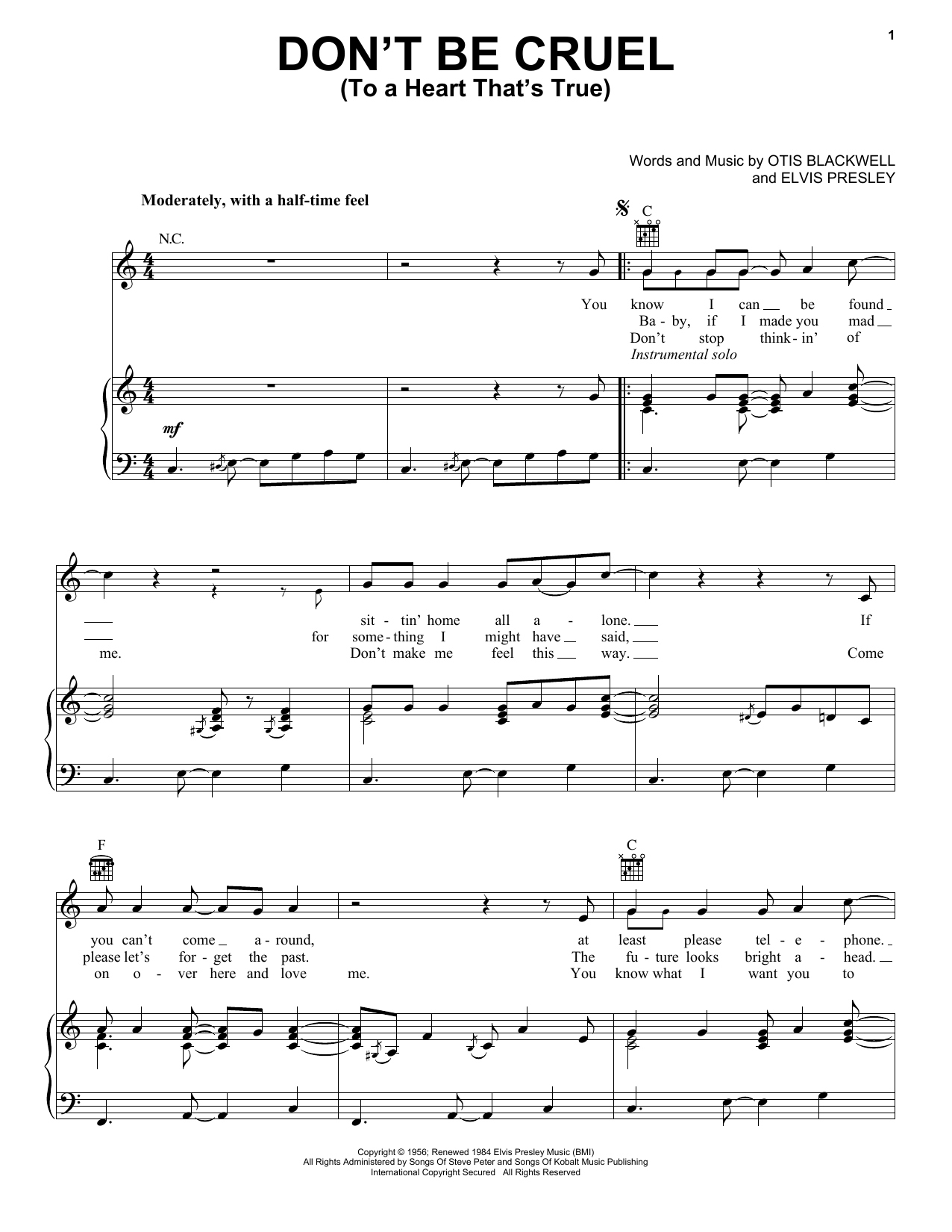 Produktgalerie: Seite 1 von 1 Don't Be Cruel (To A Heart That's True), Elvis Presley, Gesang, Gitarre, Klavier